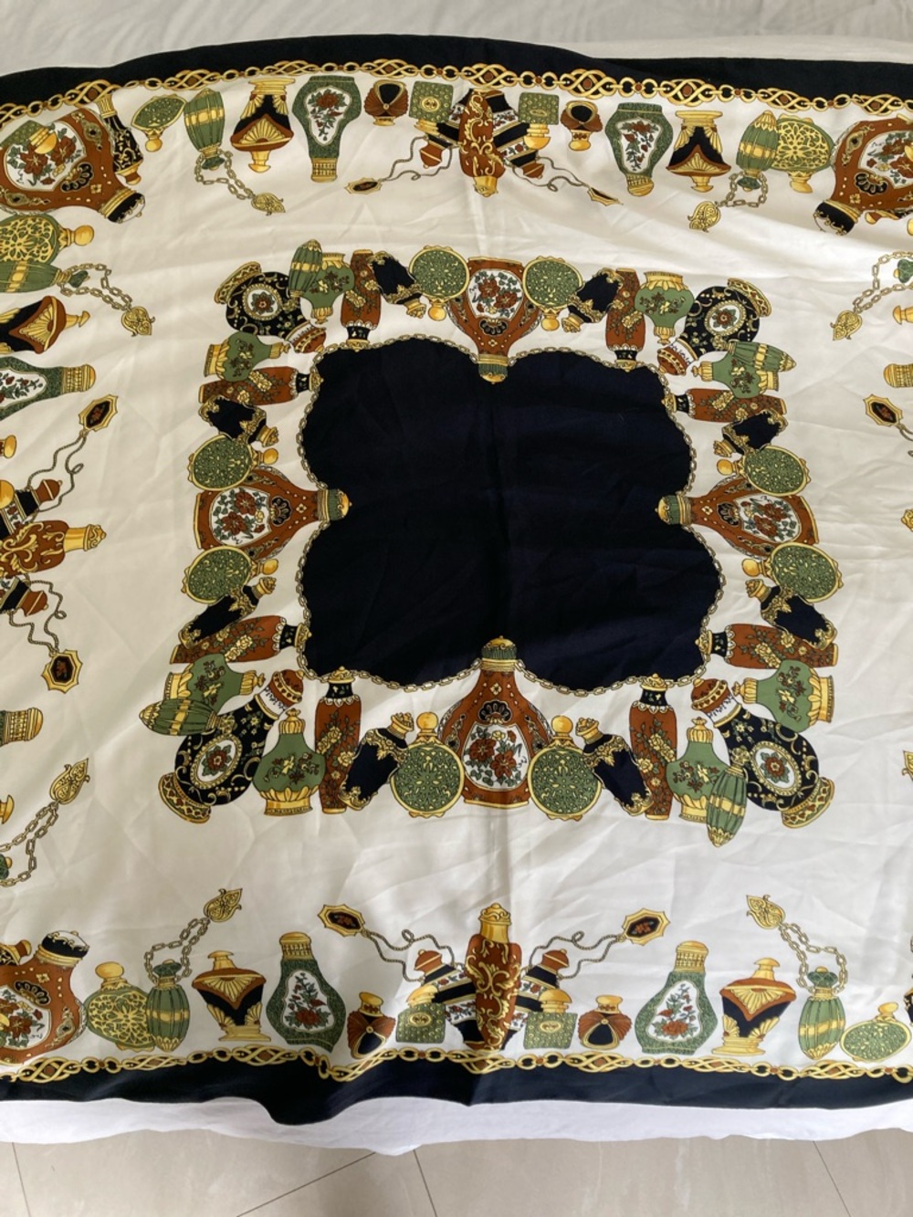 L'Oreal Black, White, Gold & Green Patterned Silk Scarf